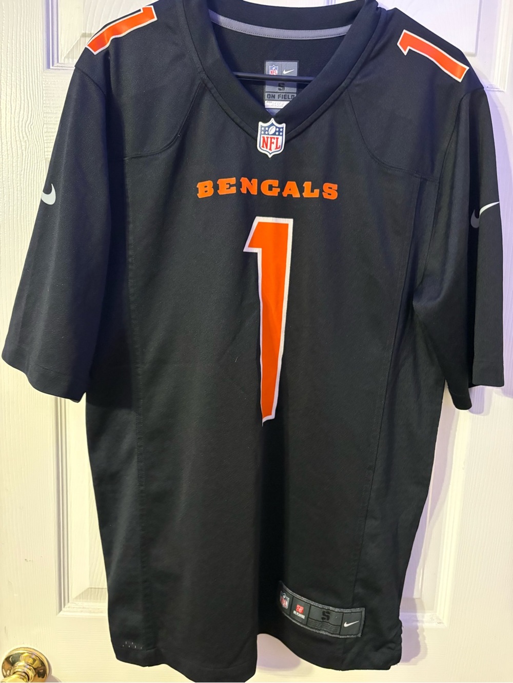 NFL Bengals Black and Orange #1 Men's Football Jersey